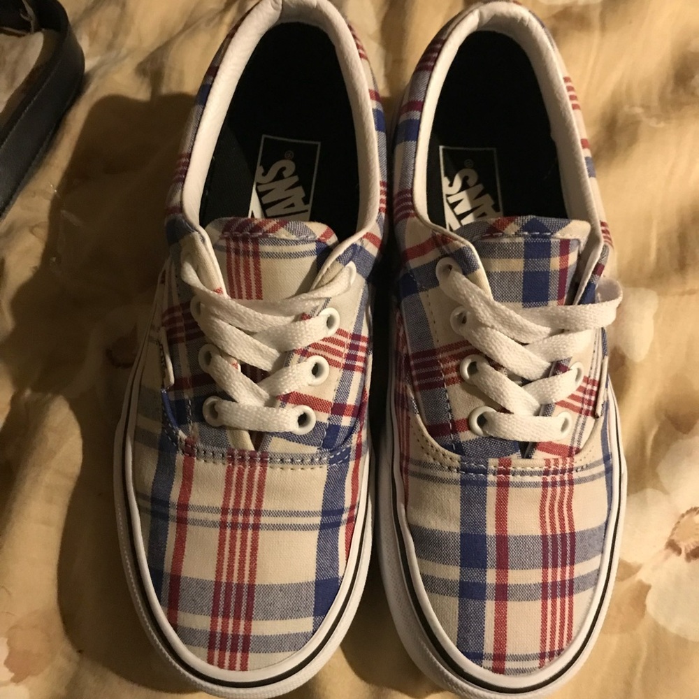Vans Red and Blue Plaid Low-Top Sneakers